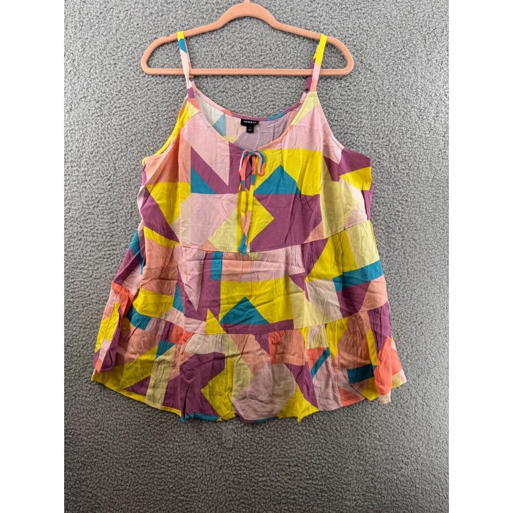 Torrid Colorful Geometric Print Tiered Tank Top Adjustable Straps Size 1XL NWT